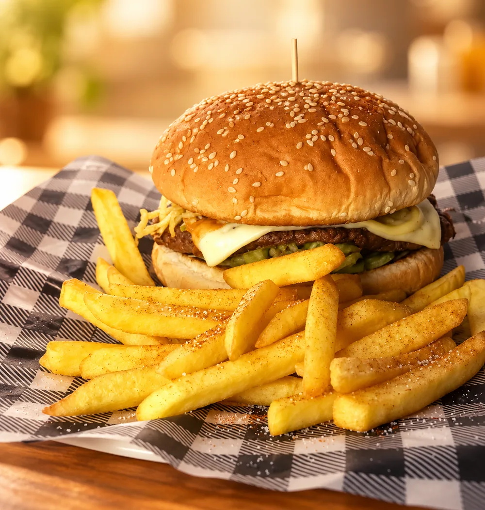 Hamburguesa con queso y papas fritas, comidas rápidas de Repiquete 360 en Neiva
